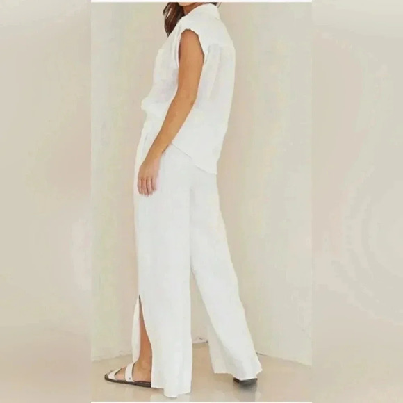 Boho 2XL White Linen Wide Leg Pockets Drawstring Shabby Chic New - Picture 2 of 7